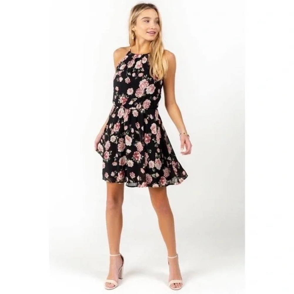 Francesca's Collections Black Floral Mini Dress